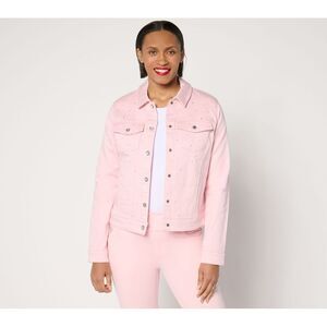 Quacker Factory Women's Plus Sz Jacket 3X Sparkle Shine Denim Jeanne Pink